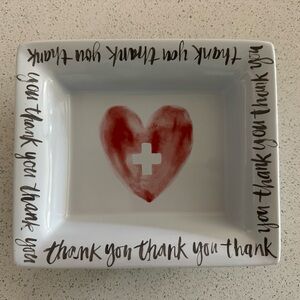 Williams Sonoma decorative healthcare trinket dish ceramic heart cross